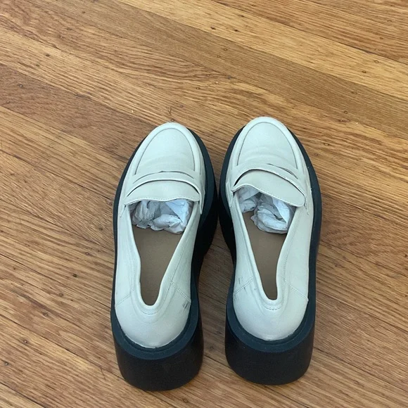 Platform Penny Loafers in Cream with Black Sole - Picture 2 of 5